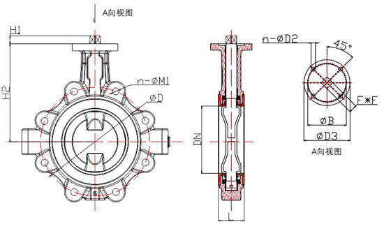 DN40 đến DN600 Ventil Bướm loại Lug không đầu với lót PTFE