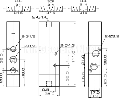 4A230C-08 Airtac Type 1/4' Air Pilot Valve 5 Port 3 vị trí