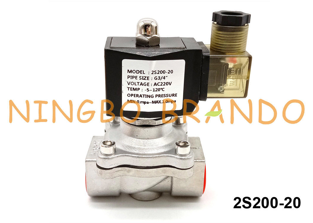 2S200-20 3/4 Inch 2 Chiều NC Van điện từ thép không gỉ 24VDC 220VAC